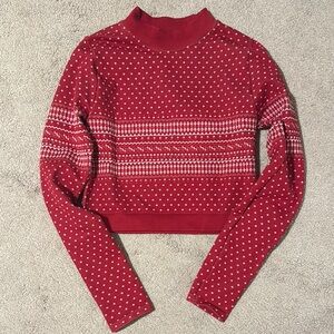 Fabletics Red Crop Top with Nordic Pattern